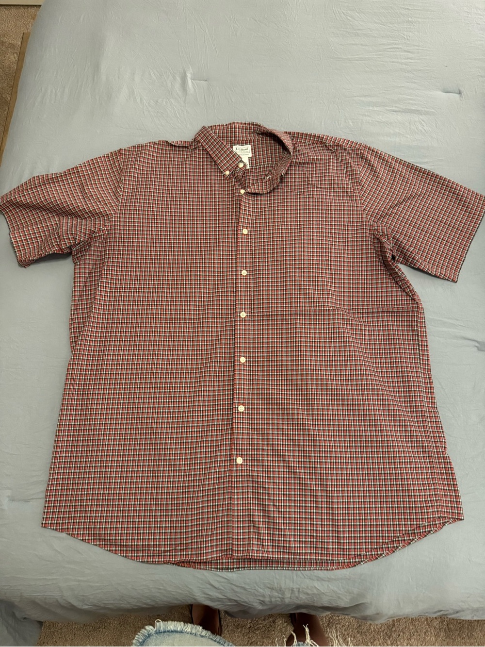 Red Check Short-Sleeve Button-Down Shirt